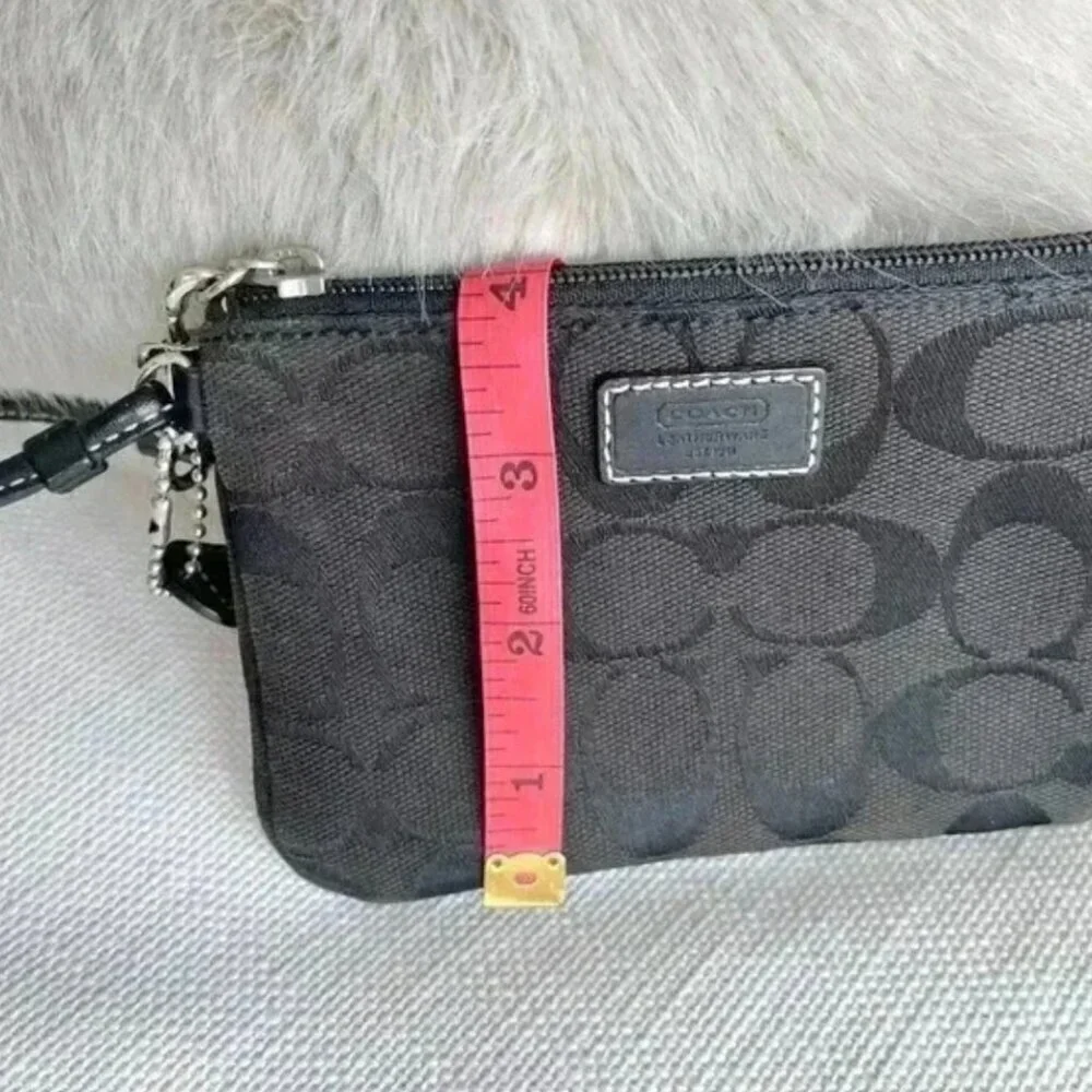 Coach Black Monogram Jacquard Leather Wristlet Wallet Small Designer Bag